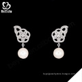 Fashion silver beautiful flower cz drop earrings pearl